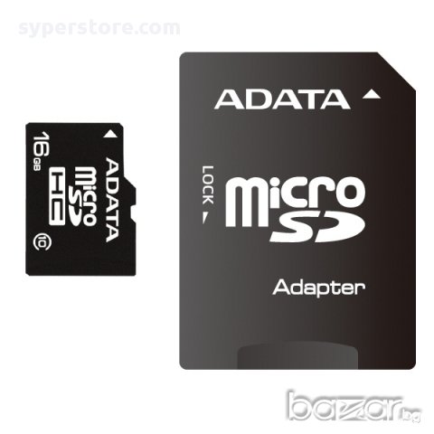ФЛАШ КАРТА SD MICRO 16 GB "A-DATA" + адаптер за SD клас 10, снимка 1 - Кабели и адаптери - 8010750