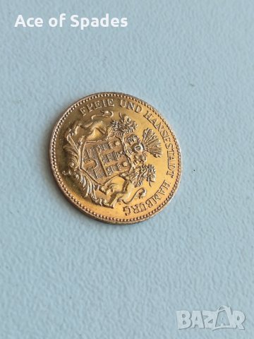 Златна Монета Deutsches Reich 1877 5 Mark Freie und Hansestadt Hamburg  , снимка 10 - Нумизматика и бонистика - 19510382