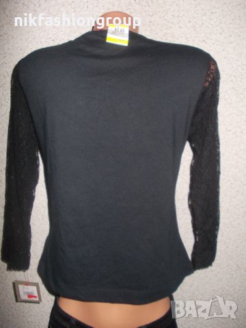 Черна блуза с ръкав от дантела М, L размер, снимка 3 - Блузи с дълъг ръкав и пуловери - 22638922