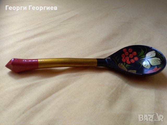 Ръчно рисувана дървена лъжица в стил Хохлома, снимка 4 - Декорация за дома - 21948340