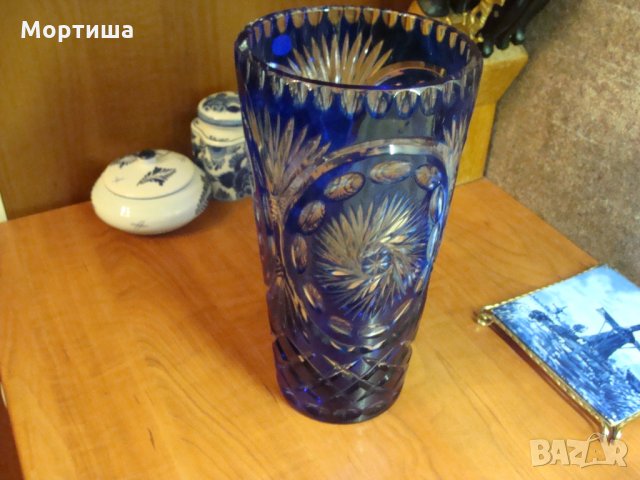 Бохемия великолепна кристална ваза кобалт , снимка 3 - Вази - 25080668