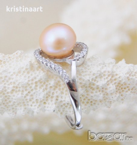 Сребърен безразмерен пръстен с естествени перли , снимка 4 - Пръстени - 20498618