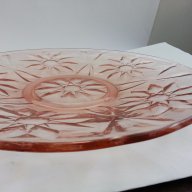 голямо плато розово стъкло масивно гравирано стъкло, снимка 5 - Чинии - 14322371