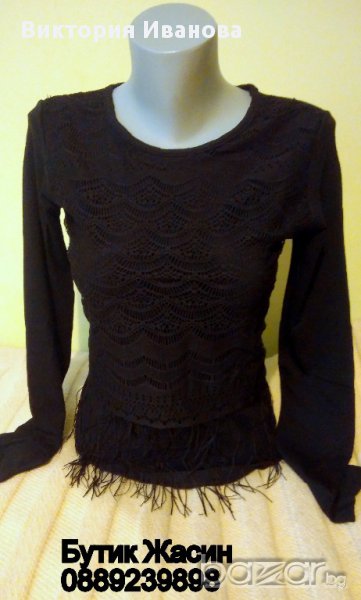 черна блуза с дантела и ресни, снимка 1