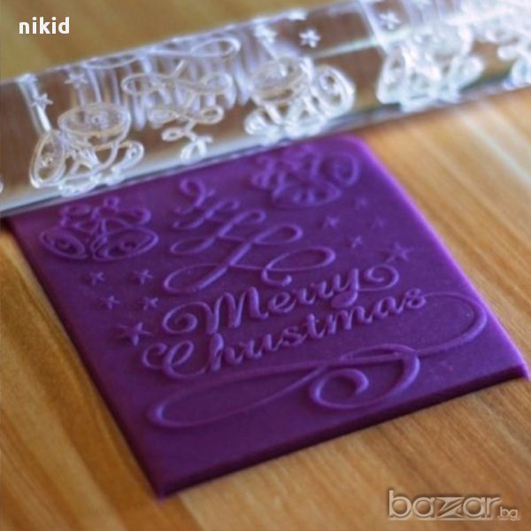 Merry Christmas Прозрачна релефна текстурна точилка за фондан украса торта сладки, снимка 1