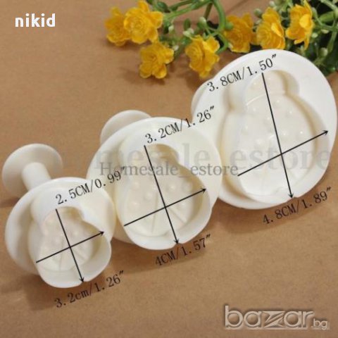 3 бр калинка калинки пластмасови форми с бутало резци резец за украса декор торта фондан форма , снимка 2 - Форми - 15048112