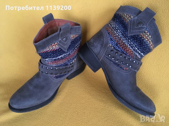Дамски сиви боти Good Step естествена кожа набук бохо мотиви 38, снимка 4 - Дамски боти - 23328359