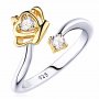 нежен дамски пръстен корона и диамантено камъче сребърна баня универсален размер, снимка 1 - Пръстени - 17552799