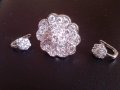 Нов  сребърен масивен  комплект цветя/обеци и пръстен /, снимка 1 - Бижутерийни комплекти - 14122412