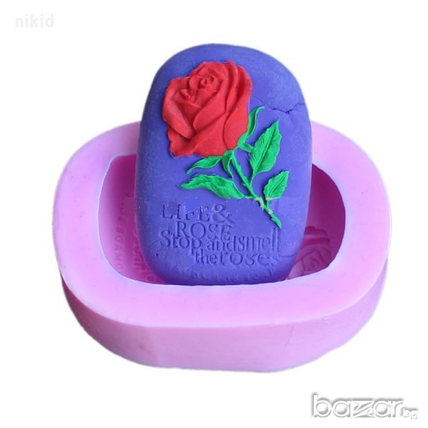 Life & Rose Роза с надпис дълбок силиконов молд калъп за сапун гипс отливки изделия, снимка 1