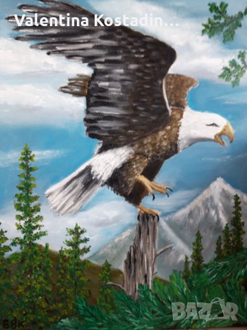 Маслена картина планински пейзаж с орел , снимка 3 - Картини - 22248438