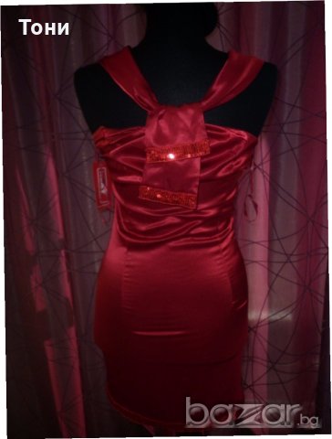 Червена сатенена рокля , снимка 4 - Рокли - 19137000