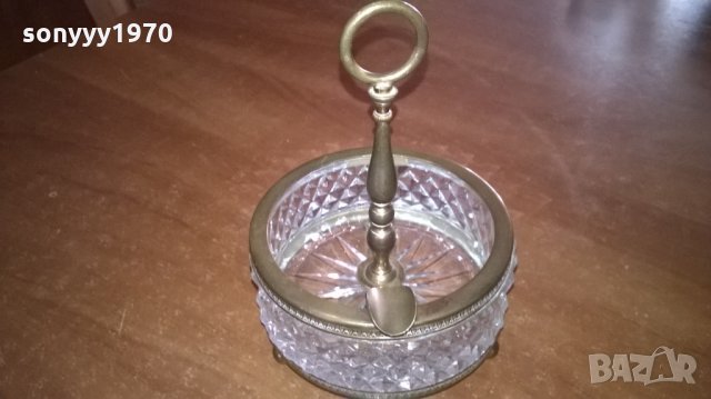 АНТИКА кристал и месинг-ретро пепелник за колекция-14х10см--внос франция
