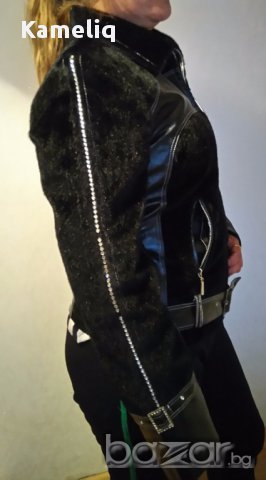 Черно кожено яке, снимка 3 - Якета - 14356824