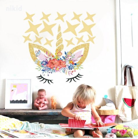 Еднорог самозалепващ стикер за стена и парти украса лепенка в 3 разцветки, снимка 3 - Други - 22888446