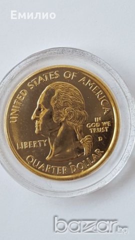 State Quarter GOLDEN PLATED 25 cents 2000-D MASSACHUSETTS 1788 UNC, снимка 2 - Нумизматика и бонистика - 19323457
