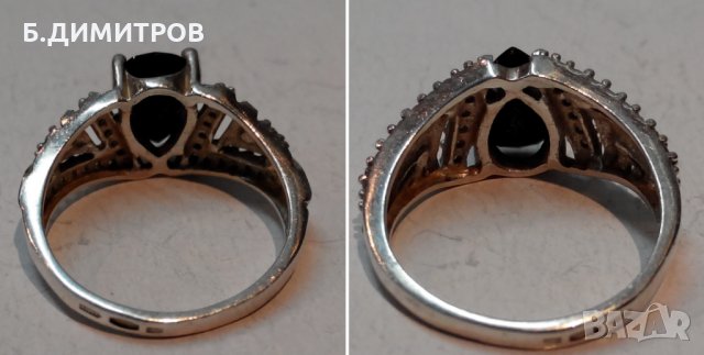 Стар сребърен руски СССР пръстен с оникс цирконий и злато, снимка 3 - Пръстени - 22794732