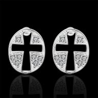 Нови обеци кръст  със сребърно покритие и печати 925 - мод.59, снимка 3 - Обеци - 11252651