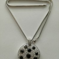 Сребърен синджир и висулка с бели и черни цирконий - сребро проба 925, снимка 2 - Колиета, медальони, синджири - 20946906
