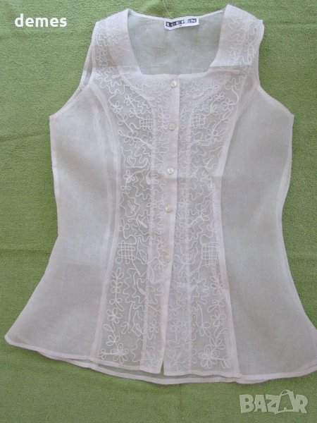 Дамска бяла блуза без ръкав от шифон размер М, снимка 1