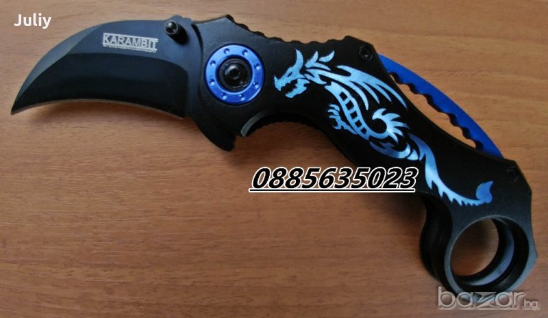  Сгъваем нож /карамбит/ Син дракон, снимка 1
