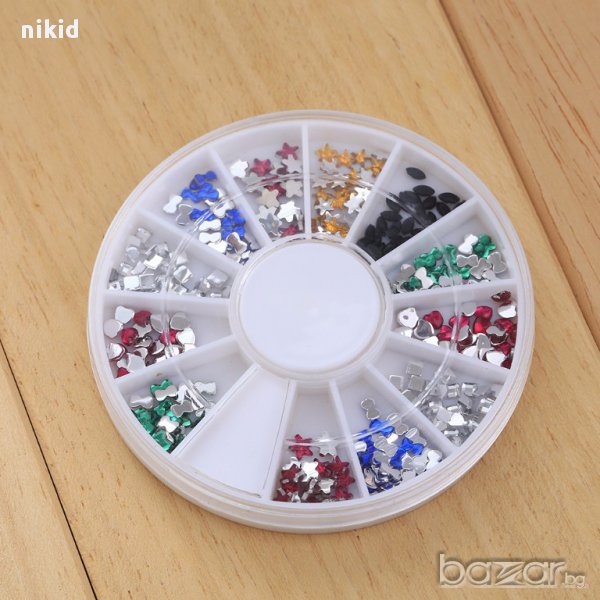 3d микс ситни цветни камъчета фигурки декорация за нокти маникюр в кутия, снимка 1