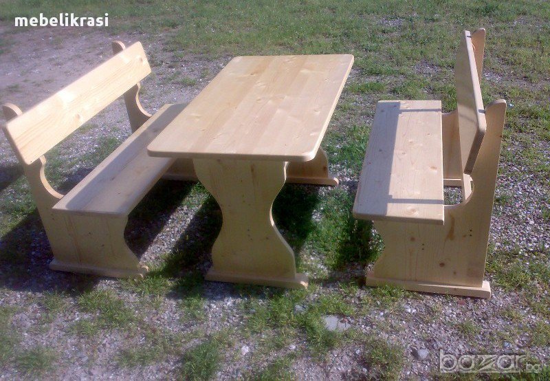 Градински Комплект Масив-маса с два броя пейки.НАЛИЧЕН!!!, снимка 1