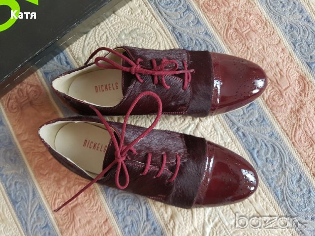 Нови обувки на nickels, естествена кожа с косъм и лак, бордо, червени, снимка 2 - Дамски ежедневни обувки - 16436766