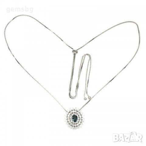 Сребърен накит с естествен Лондоснко син топаз и циркони, снимка 2 - Колиета, медальони, синджири - 22119381