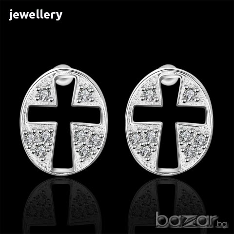 Нови обеци кръст  със сребърно покритие и печати 925 - мод.59, снимка 3 - Обеци - 11252651