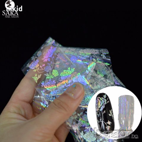 Рози холограм лазер трансферно фолио лента за нокти маникюр 100cmx4, снимка 2 - Продукти за маникюр - 18814250