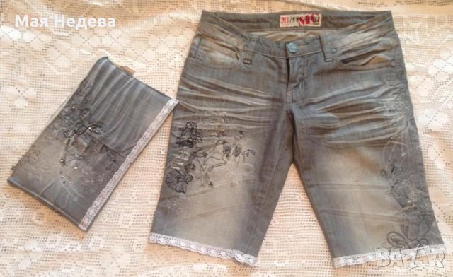 Дънкови панталонки в комплект с чантичка-клъч, снимка 2 - Къси панталони и бермуди - 22064830