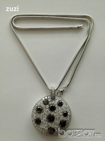 Сребърно колие с бели и черни цирконий - сребро проба 925, снимка 2 - Колиета, медальони, синджири - 20946906
