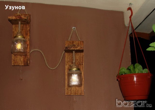 Уникална, ръчно изработена, стенна дървена битова лампа (осветително тяло  от дърво)- ретро / винтидж в Лампи за стена в гр. Варна - ID19120979 —  Bazar.bg