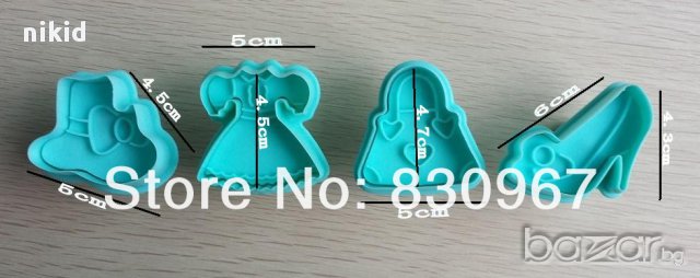 4 бр. резци с бутало шапка обувка рокля чанта за украса торта фондан резец форма , снимка 2 - Форми - 13827129