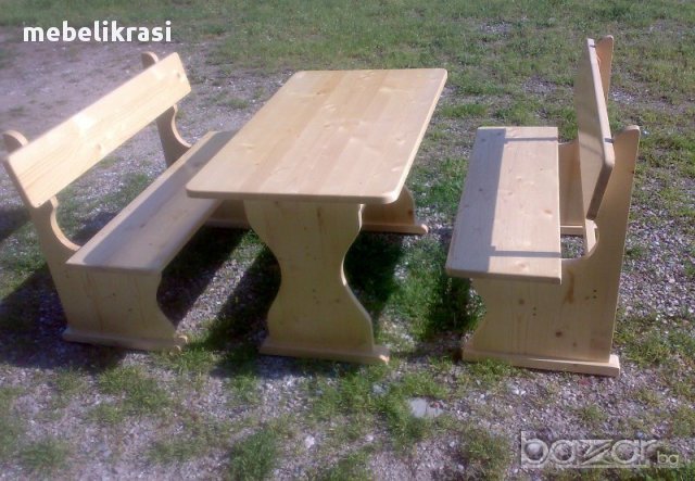Градински Комплект Масив-маса с два броя пейки.НАЛИЧЕН!!!, снимка 1 - Маси - 14288714