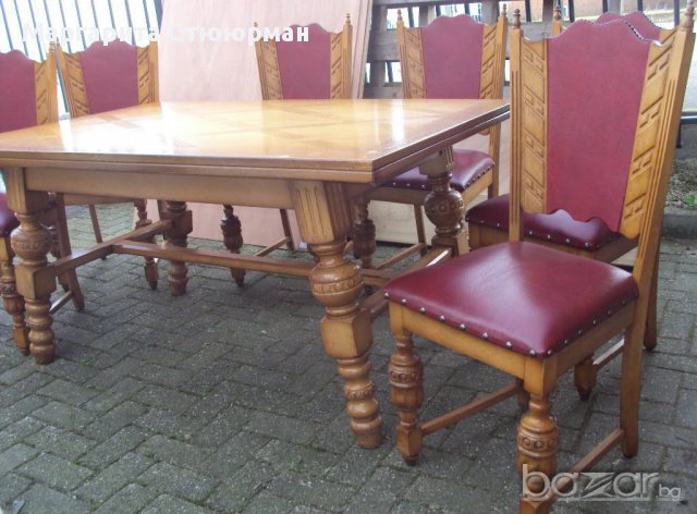 Трапезни  маси с 4 или 6 стола с дърворезба, снимка 2 - Маси - 9069303