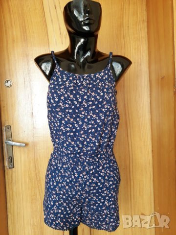 Къс син гащеризон на оранжеви ситни цветя С, снимка 1