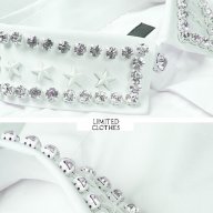 GIVENCHY WHITE STARS AND CRYSTAL BEADS Мъжка Риза с Кристали и Звезди size XS, снимка 4 - Ризи - 8273582