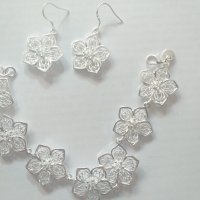 сребърен комплект "Цветя", снимка 3 - Бижутерийни комплекти - 25855816