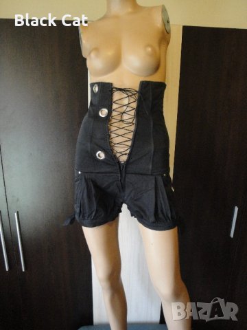 Нов черен къс дамски гащеризон с връзки (тип корсет), къси панталонки, панталони, панталон, блуза, снимка 4 - Гащеризони - 13970641