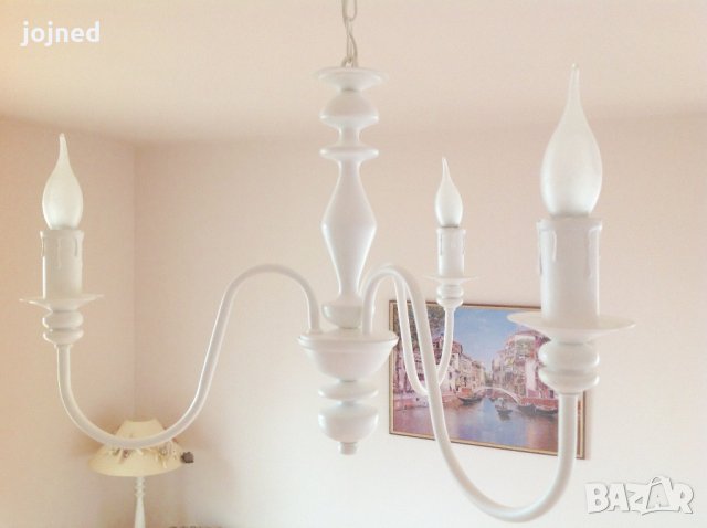 Шаби шик полилей 3ка свещ-бял мат-винтидж лампа,класическо осветление, снимка 4 - Полилеи - 22328478