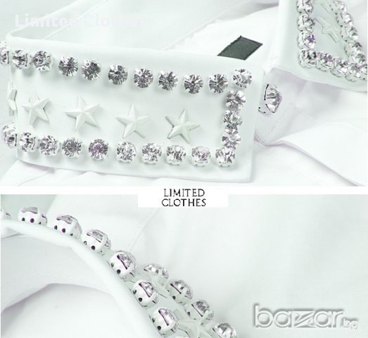 GIVENCHY WHITE STARS AND CRYSTAL BEADS Мъжка Риза с Кристали и Звезди size XS, снимка 4 - Ризи - 8273582