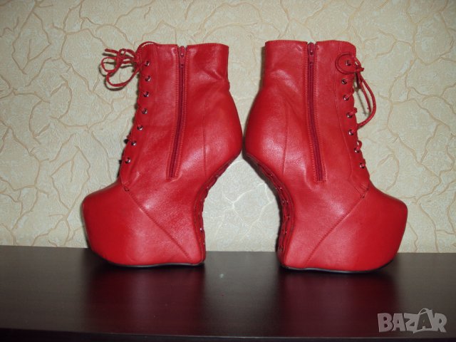 Дамски червени кожени боти на висок ток 16см-тип копито, снимка 6 - Дамски боти - 23181646
