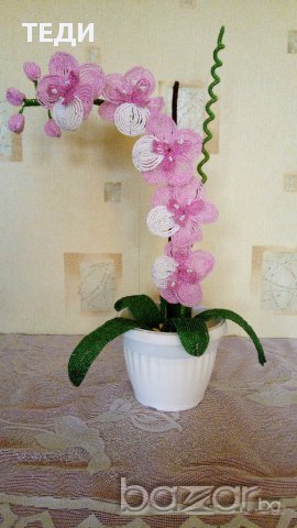 Орхидея от мъниста, снимка 9 - Декорация за дома - 16986339