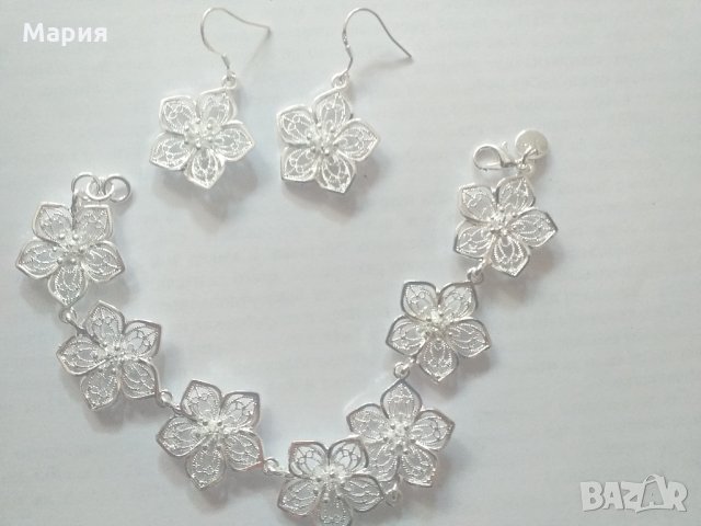 сребърен комплект "Цветя", снимка 3 - Бижутерийни комплекти - 25855816