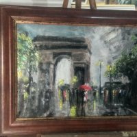 Автентична картина "Париж, дъждовно", снимка 2 - Картини - 24697789