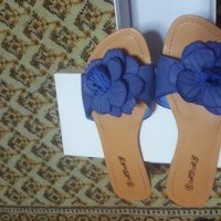 Сини дамски чехли с цвете, снимка 2 - Джапанки - 25022513