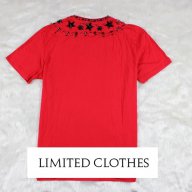 GIVENCHY RED STARS AND CRYSTAL BEADS Мъжка Тениска с Кристали и Звезди size XS, снимка 3 - Тениски - 8652731