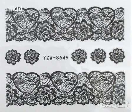 YZW-8649 черна дантела с цветя ваденки слайдер водни стикери маникюр нокти, снимка 1